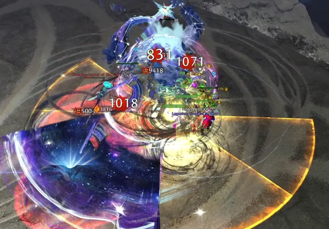 The orange semi circles and red projectile circles of Echoing Blade