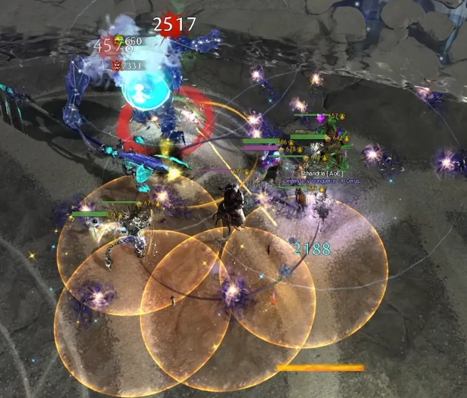 The Orange AoE circles that mark Surrounding Curse and the start of their projectiles